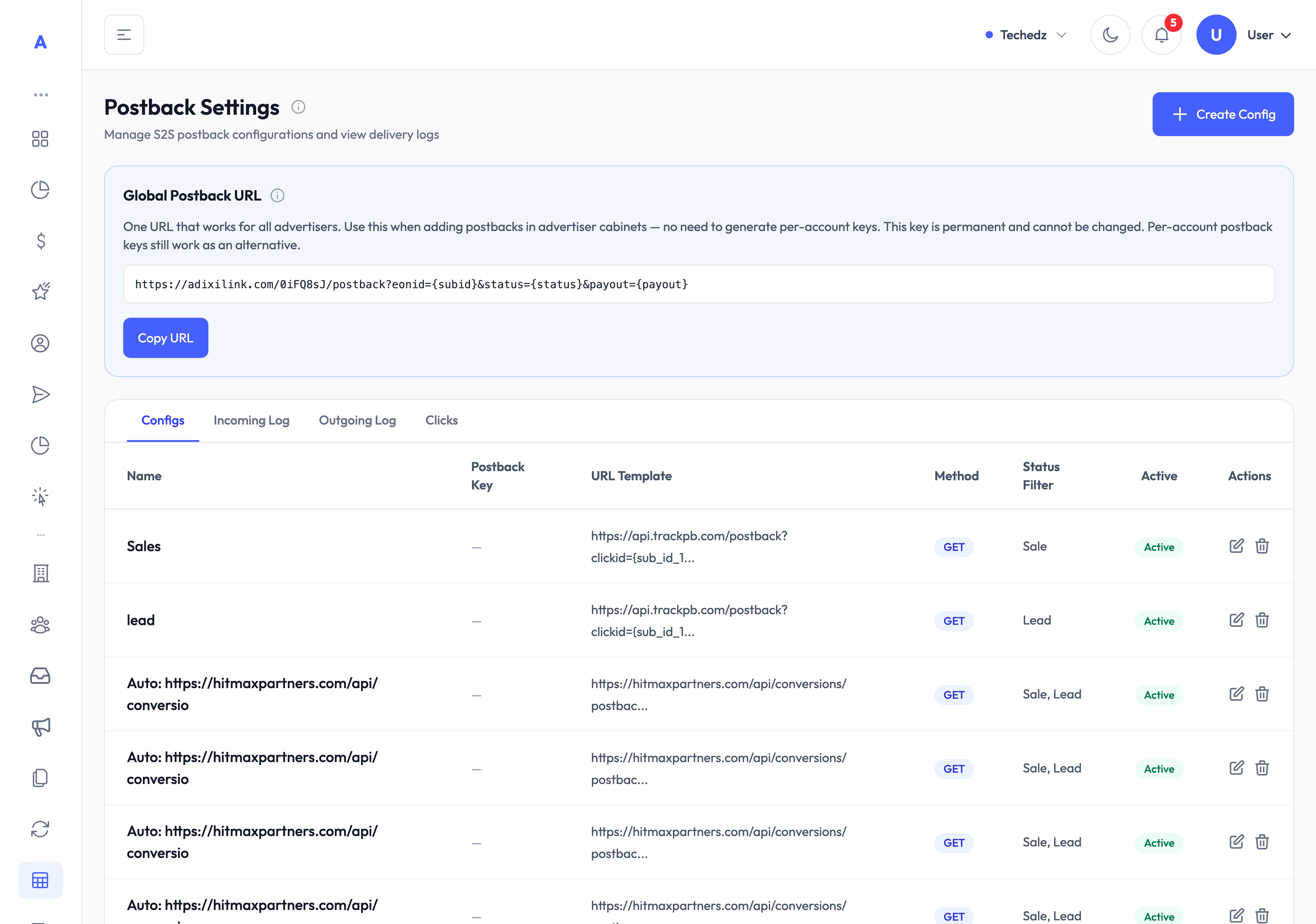 Eonnum Postback Settings with S2S configuration and delivery logs